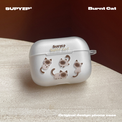 SUPYEP原创磨砂烧焦猫咪小众苹果Airpods4透明耳机套保护壳Pro3（pro 第三代新款）代简约可爱