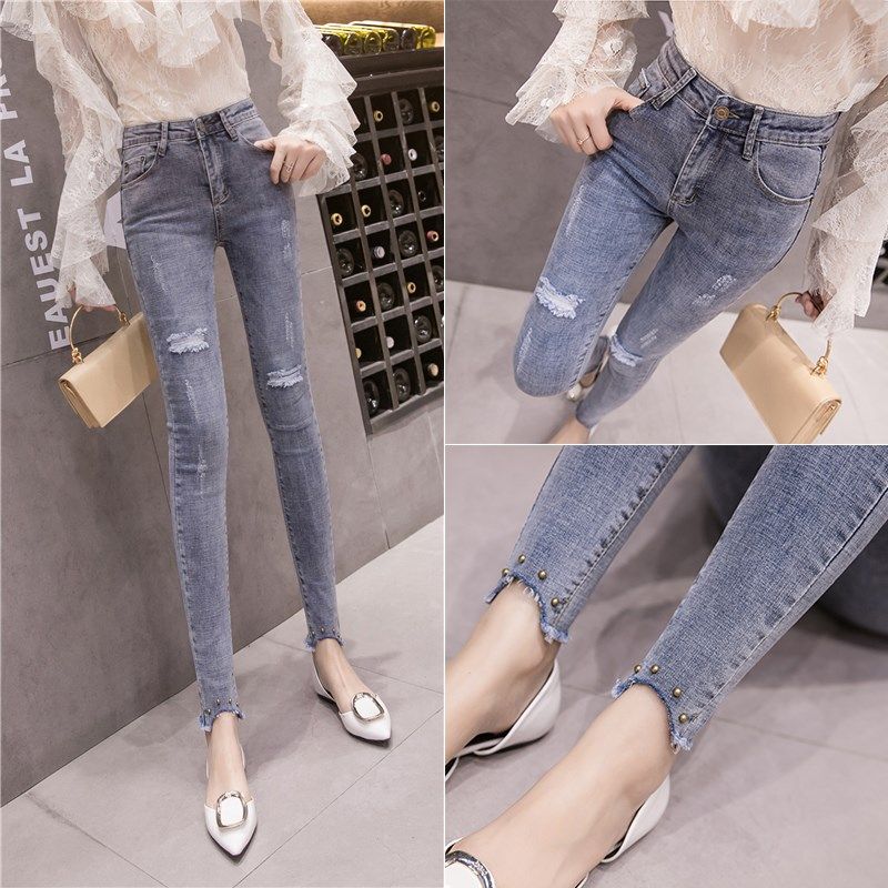 hole Jeans Feet Nine points 2020 summer Thin section Korean Edition Paige Tight fitting Show thin Elastic force Self cultivation trousersin the Women's clothing/Boutique , Jeans  category - from Buy2taobao.com to provide professional Taobao agent buy service