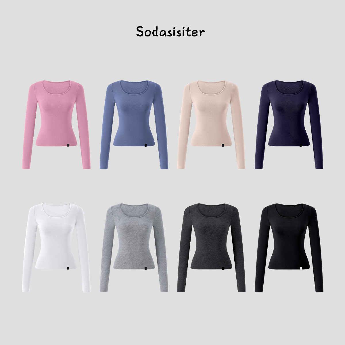 Sodasisiter正肩U领T恤女修身显瘦打底衫弹力内搭上衣气质