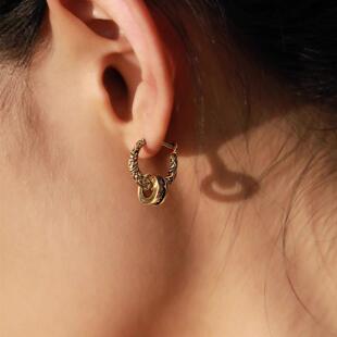 复古重工s925银针小众古金色唐草纹耳环女时尚轻奢高级感中古耳夹