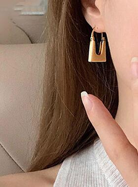 欧美重工U形方形几何耳环女ins个性小众时尚冷淡风轻奢法式耳扣