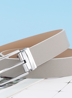 休闲皮带男真皮针扣腰带女灰色十字纹裤带简约百搭年轻人时尚青年