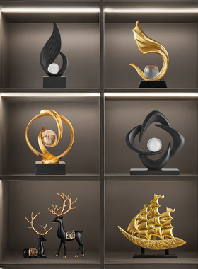 意式黑金客厅电视柜台面摆件