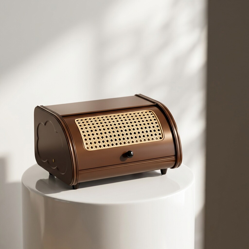 复古木质面包盒造型桌面收纳盒藤编盖子储物摆件