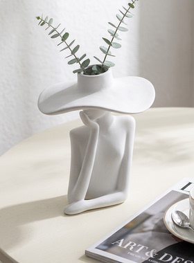 创意人物造型白陶瓷花瓶摆件