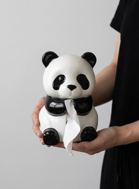 可爱熊猫造型纸巾盒摆件