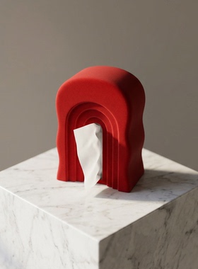 现代简约红几何纸巾盒摆件