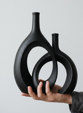 现代简约黑色几何花瓶摆件