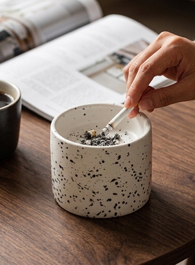 创意点纹陶瓷大号防飞灰烟灰缸