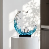 现代轻奢透明水晶海浪摆件创意家居装 饰品艺术摆设