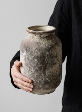 复古侘寂做旧陶瓷花瓶摆件