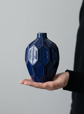 景德镇陶瓷蓝几何中式花瓶摆件