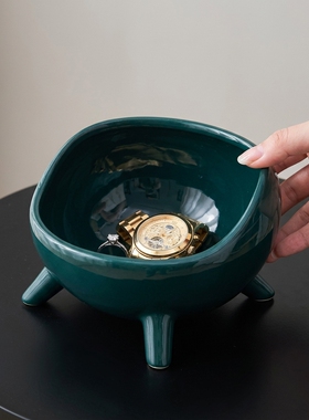 创意陶瓷三足鼎桌面收纳碗