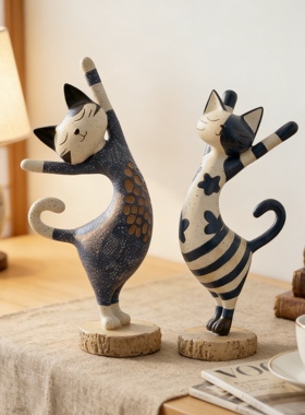 复古艺术瑜伽猫咪摆件高级感小众装饰品客厅玄关创意桌面家居好物