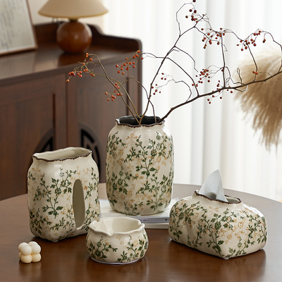 复古繁花组合花瓶纸巾盒烟灰缸