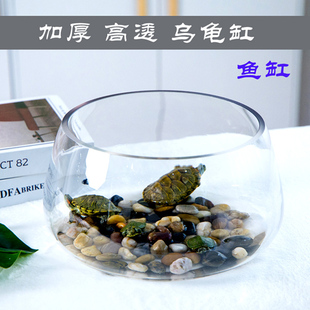 鱼缸玻璃圆形办公桌绿萝水培家用小鱼创意透明小型迷你桌面乌龟缸