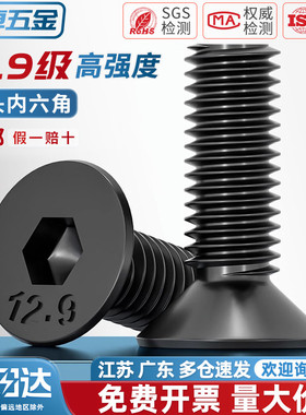 12.9级高强度沉头内六角螺丝钉 平头螺栓平杯螺杆M3M4M5M6M8M10mm