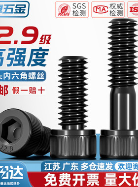 M8M10M12M14M16内六角螺丝12.9级黑色高强度杯头螺栓圆柱头螺钉杆