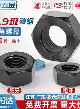 12.9级高强度黑色螺母 螺丝帽细牙螺帽M6M8M10M12M14M16M20M27mm