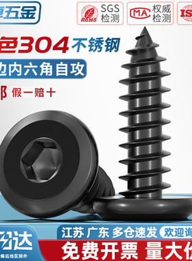 黑色304不锈钢倒边内六角自攻螺钉大平头薄头家具螺丝M2M3M4M5-M8