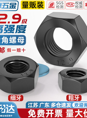 12.9级高强度黑色螺母 螺丝帽细牙螺帽M6M8M10M12M14M16M20M27mm