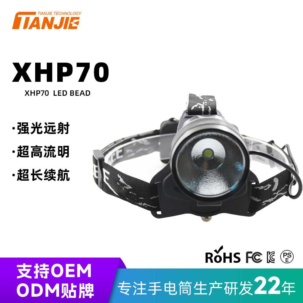 CREE XHP70强光头戴式大功率LED头灯长续航手电应急自卫野外爆亮