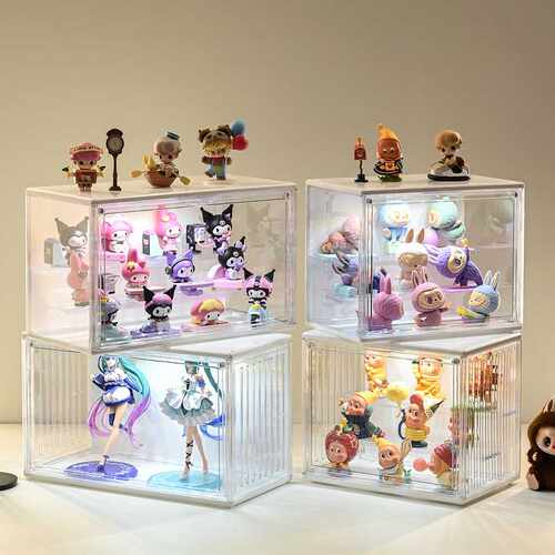 盲盒展示柜带灯收纳展示架泡泡玛特手办发光防尘展示盒大容公仔柜