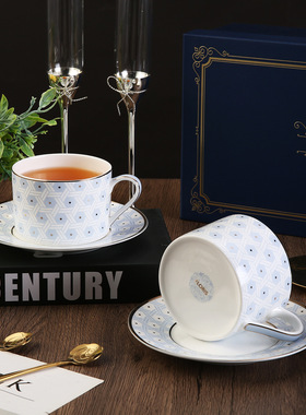 FLORIS蓝色幻想曲骨瓷套二咖啡杯碟礼品套装马克杯陶瓷杯轻奢风