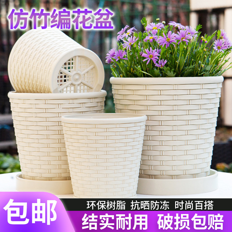 新款仿竹编树脂花盆厂家直销特价图片