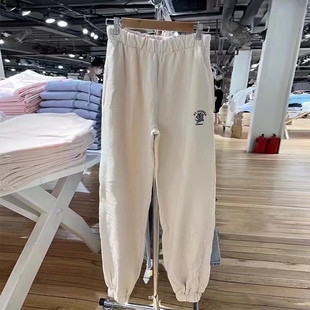 女龙刺绣运动休闲长裤 Brandy bm纯棉卫裤 复古高腰束脚裤 Girl美式