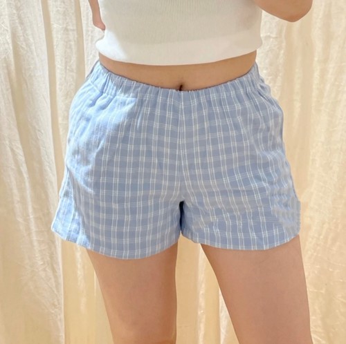 【清仓特价】美式复古蓝色格子bm短裤女辣妹低腰休闲阔腿裤热裤潮