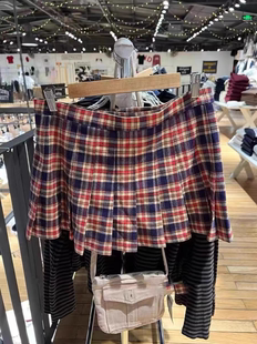 BrandyGirl欧阳娜娜同款 皮扣格子bm百褶裙女a字半身裙女格纹短裙