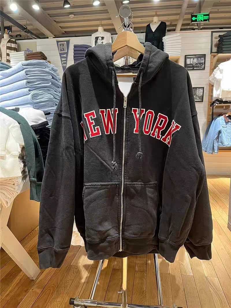 BrandyGirl美式复古虞书欣同款bm连帽开衫卫衣女宽松拉链上衣外套