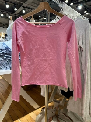 BrandyGirl新款美式修身显瘦一字肩bm长袖T恤女卷边漏肩打底上衣