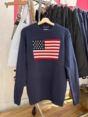 i新款 美式 国旗图案bm针织毛衣长袖 BrandyGirl 女宽松针织衫 上衣潮