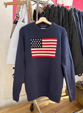 BrandyGirl i新款美式国旗图案bm针织毛衣长袖女宽松针织衫上衣潮