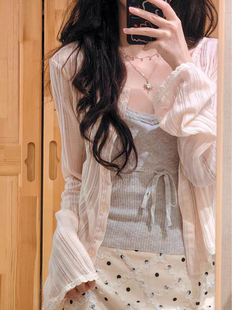 BrandyGirl新款 V领蕾丝花边bm针织吊带背心女抽绳收腰打底上衣潮