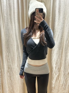 BrandyGirl美式复古交叉V领bm针织衫女修身毛衣外套开衫系带上衣