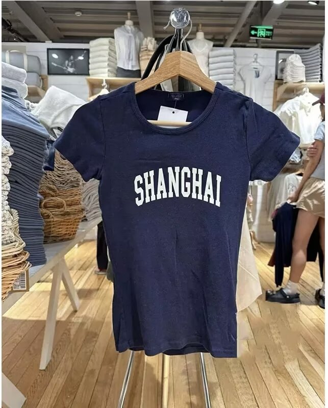 BrandyGirl新款ShangHai字母印花圆领bm短袖T恤女修身显瘦上衣潮