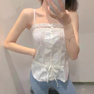 Brandy 上衣bm收腰显瘦吊带蕾丝花边背心 Girl欧美风纽扣系带修身