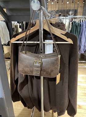 Brandy Girl新款复古棕色bm包包法棍包皮扣包单肩包腋下包斜挎包