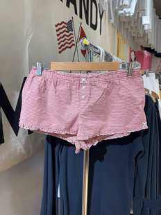 BrandyGirl美式复古木耳边松紧腰bm格子短裤女休闲裤显瘦居家裤潮