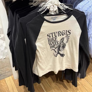 打底衫 老鹰印花T恤bella拼色插肩长袖 女bm上衣潮 Girl美式 Brandy