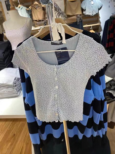 T恤bm显瘦圆领花边下摆修身 碎花短袖 上衣女 Girl赵露思同款 Brandy