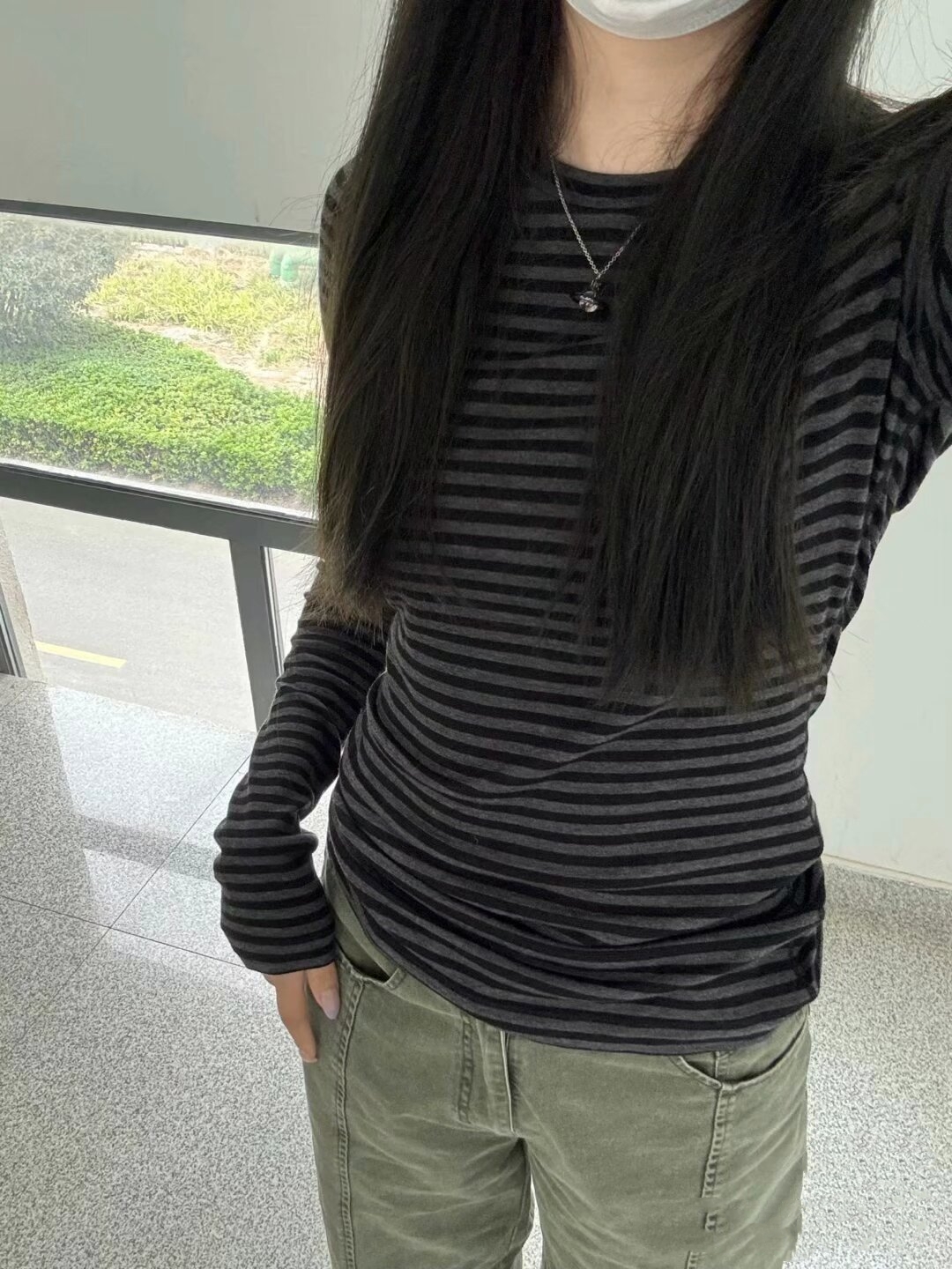 BrandyGirl美式复古条纹圆领bm长袖T恤女辣妹修身显瘦打底衫上衣