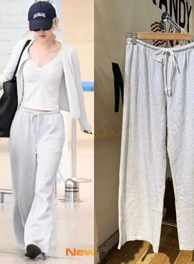 BrandyGirl新款松紧腰系带宽松阔腿裤bm长裤女rose同款直筒休闲裤