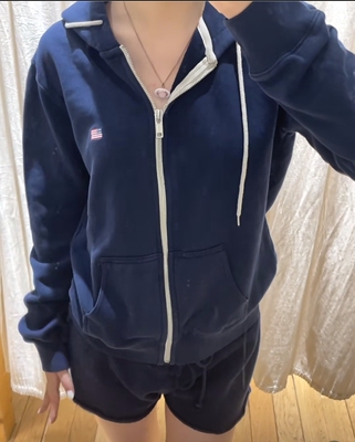 BrandyGirl美式复古国旗刺绣bm连帽卫衣女宽松拉链外套帽衫上衣潮