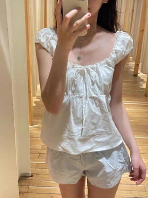 宅女同款蕾丝边bm短袖女修身上衣