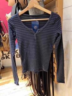 修身 T恤女bm三粒扣打底衫 辣妹上衣ins 显瘦条纹长袖 BrandyGirl美式