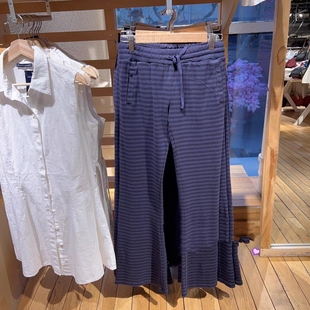 阔腿裤 BrandyGirl美式 高腰百搭显瘦微喇裤 休闲裤 女 辣妹bm条纹长裤